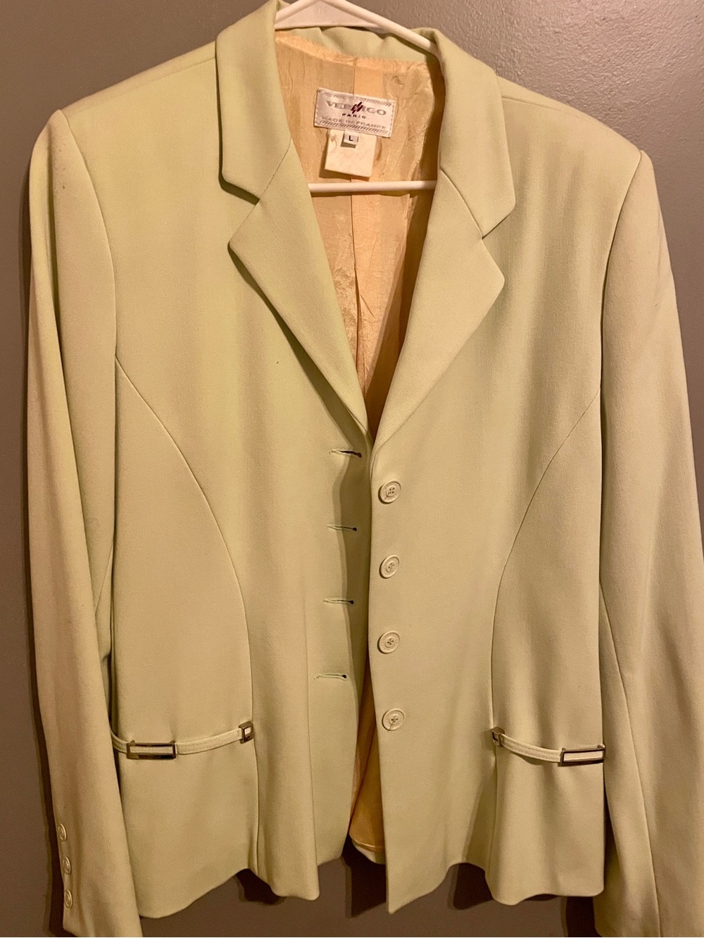 Vertigo Paris Work Business Blazer Jacket Long Sleeves Made in France Green L